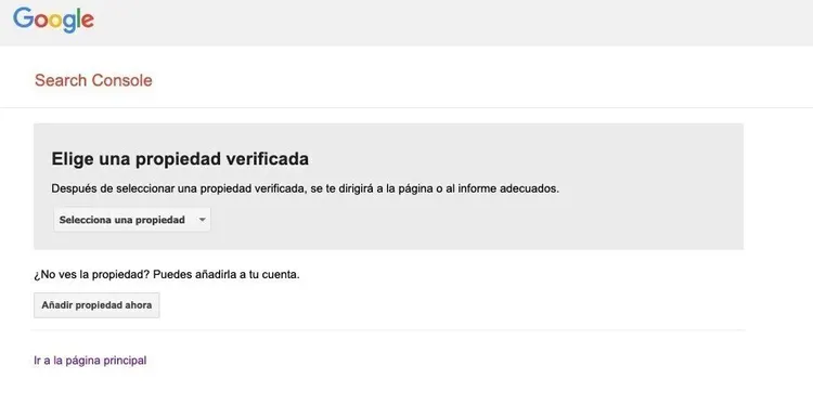 Google Search Console seleccionar propiedad verificada para acceso