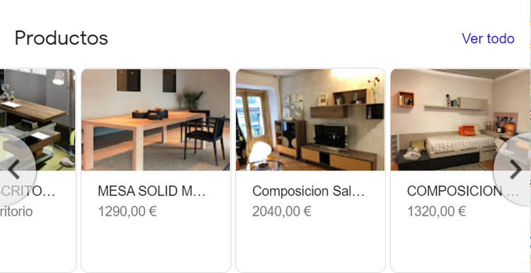 Productos sección muebles MESA SOLIDA composición precios euros