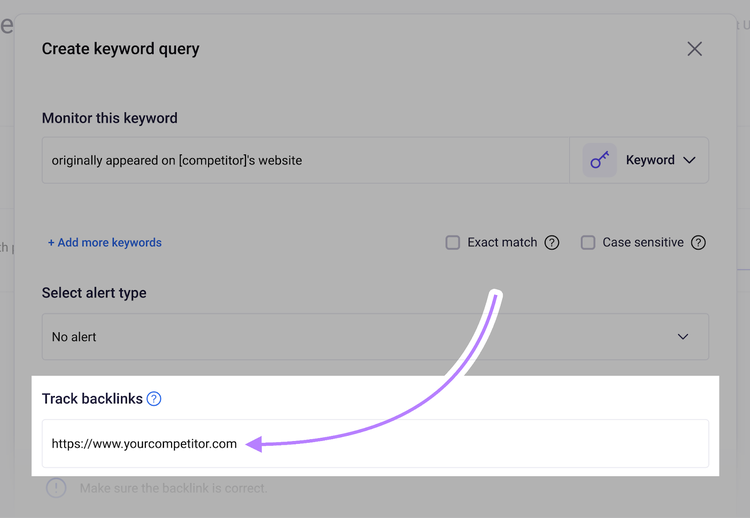 introduce el dominio de tu competidor en el campo Rastrear backlinks