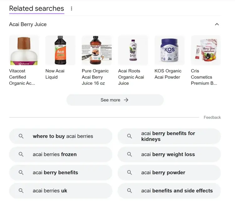 Sección "Búsquedas relacionadas" en las SERP de Google