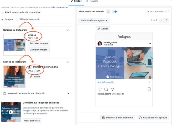 Instagram Ads - dimensiones de anuncios