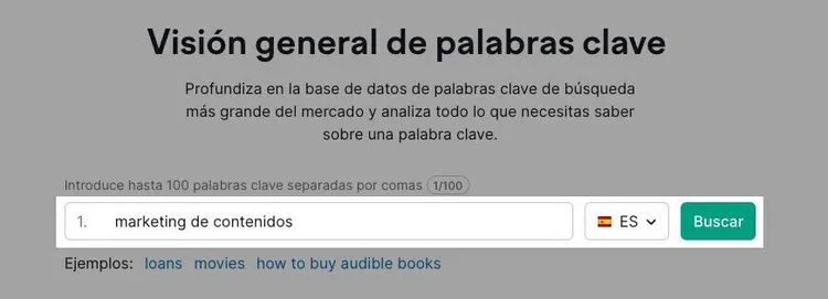 Semrush Keyword Overview interfaz búsqueda marketing contenidos