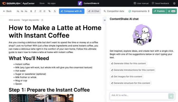 Interfaz de chat interactivo ContentShake AI