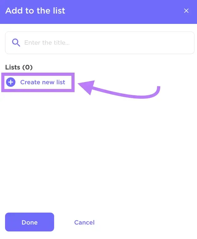 "Botón "Crear nueva lista