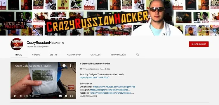 Canal YouTube Crazy Russian Hacker 11.4M suscriptores gadgets trucos