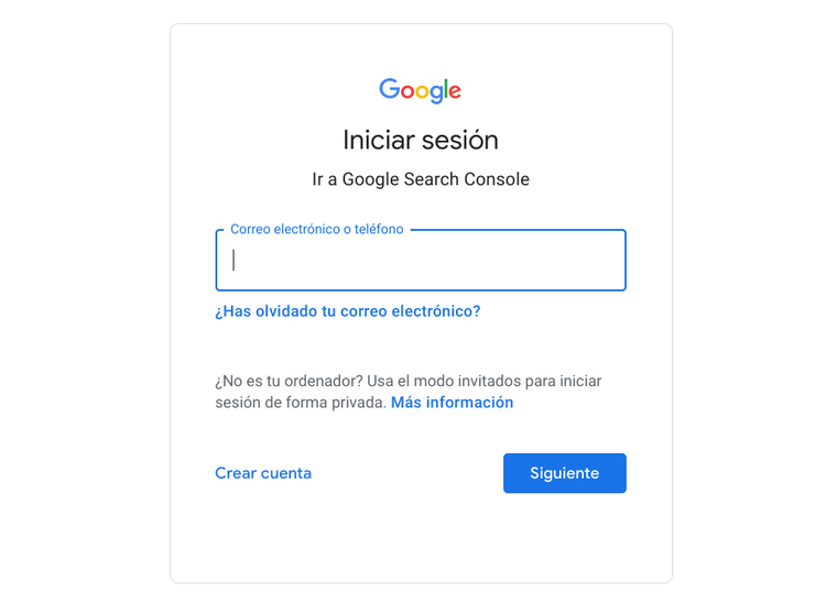Página de inicio de sesión de Google con campos de correo electrónico y botón Siguiente