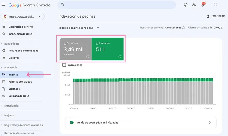 Ver páginas indexadas en Google Search Consle