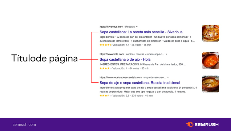 Etiquetas título destacadas en resultados búsqueda Google