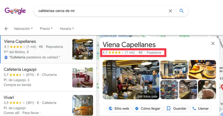 Google Maps Viena Capellanes con galerías de fotos y puntuación 4.1