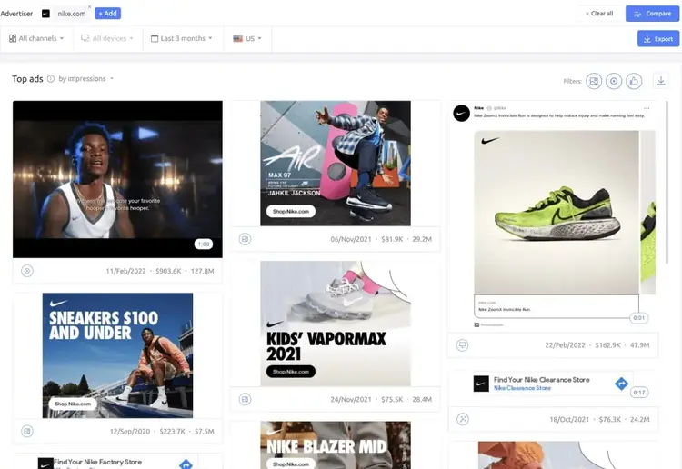 Página de AdClarity "Top ads"