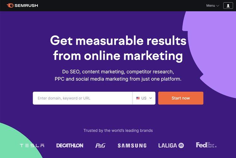 Página de inicio del sitio web de Semrush