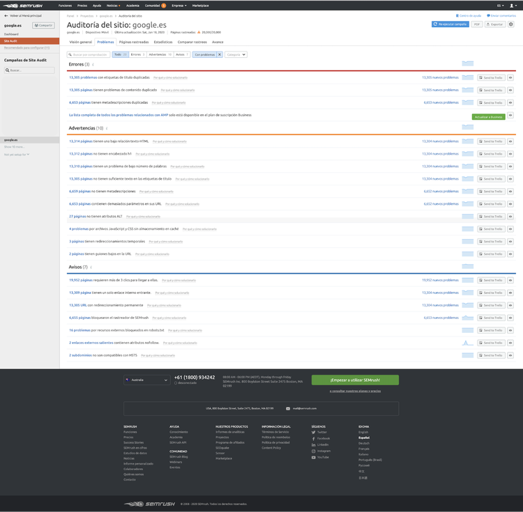 Auditoría SEO - Errores Site Audit