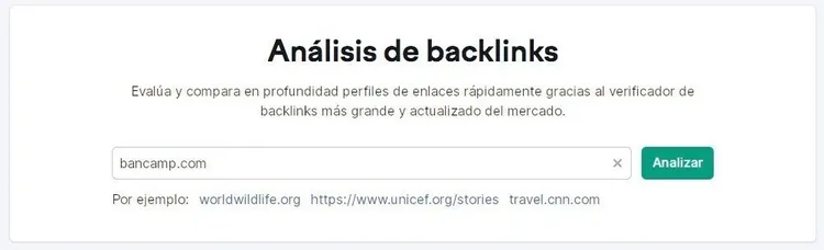 Herramienta Análisis de backlinks entrada con campo dominio