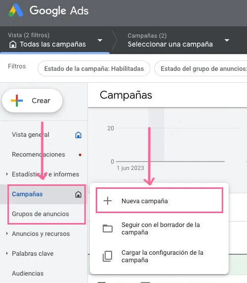 Crear nueva campaña en Google Ads