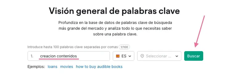 Semrush Keyword Overview interfaz búsqueda creacion contenidos