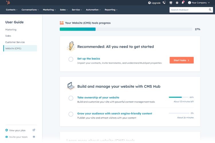 Cuadro de mandos "Sitio web (CMS)" en HubSpot