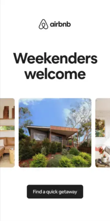 Anuncio publicitario de Airbnb centrado en los viajes de fin de semana