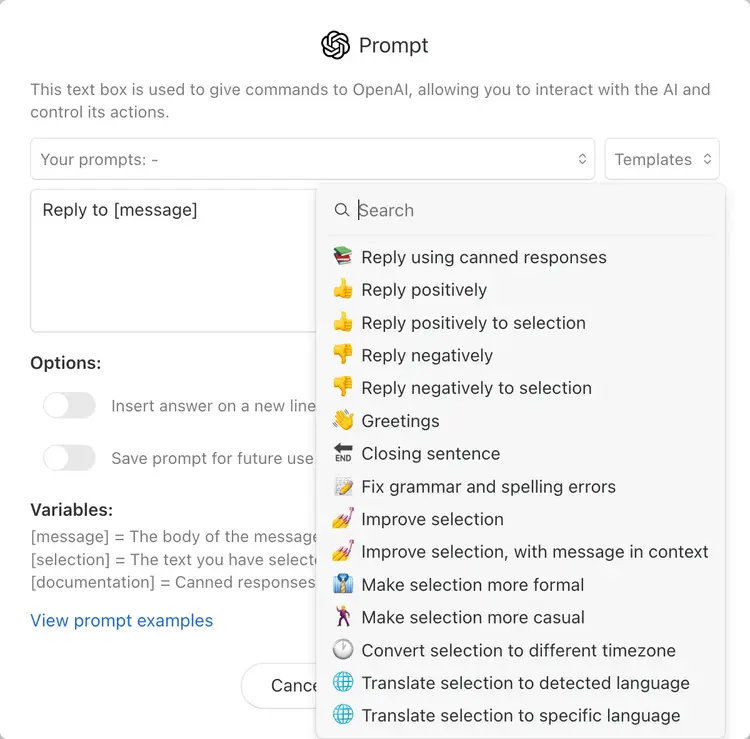 Sección "Prompts" en Misiva