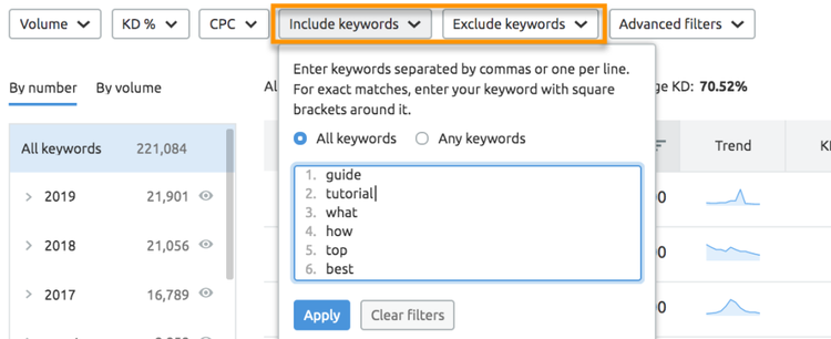 Identificar intención de búsqueda con Keyword Magic tool