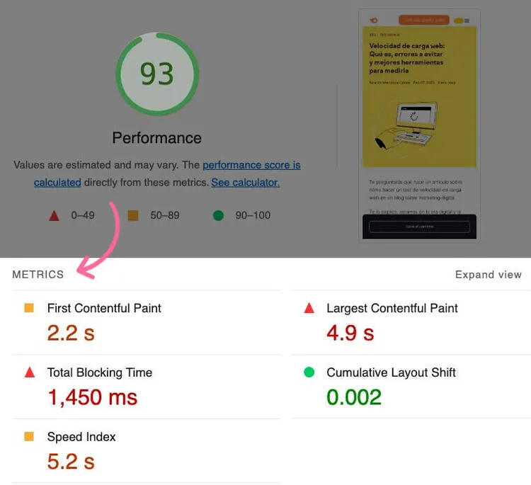 Auditoría de rendimiento de Google Lighthouse