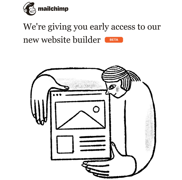 Mailchimp's "Te damos acceso anticipado a nuestro nuevo creador de sitios web" message