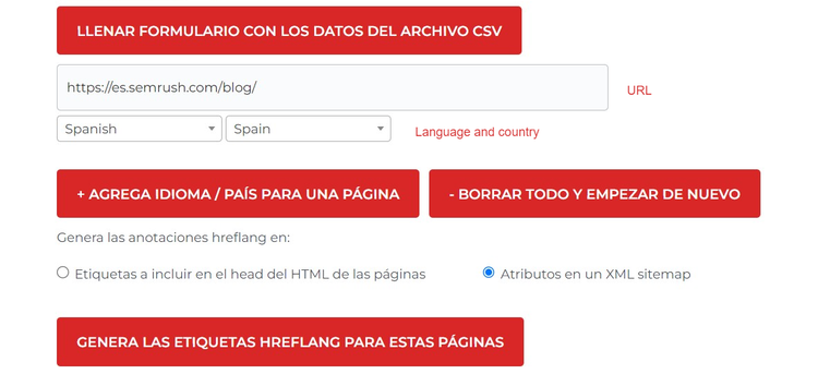 Semrush atributos hreflang sitemap XML generador etiquetas