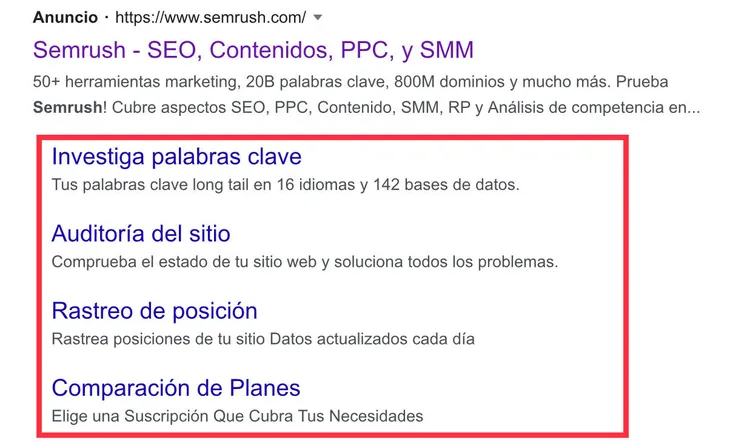 ¿Qué es una extensión sitelink?