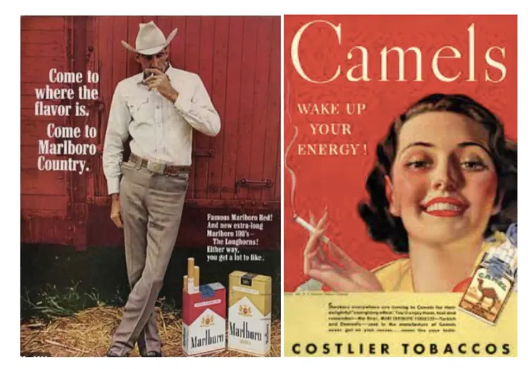 Anuncios vintage tabaco Marlboro vaquero y Camel cigarettes