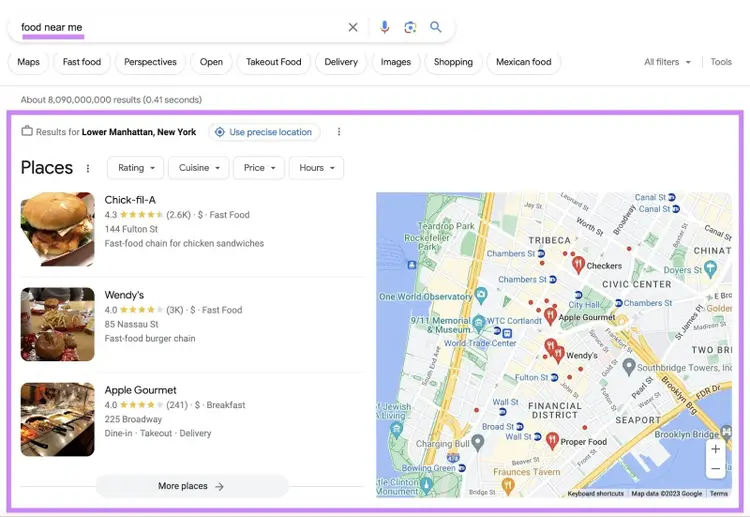 Resultados del paquete local de Google para la consulta "bufetes de abogados cerca de mí"