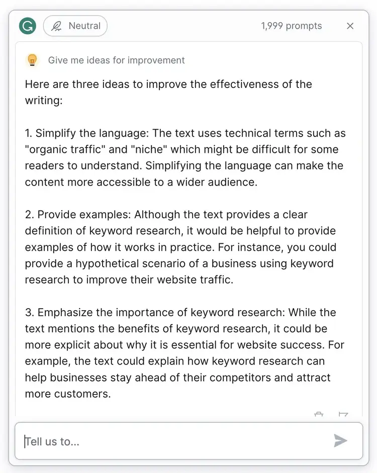 Ideas de GrammarlyGO para mejorar la eficacia de la escritura