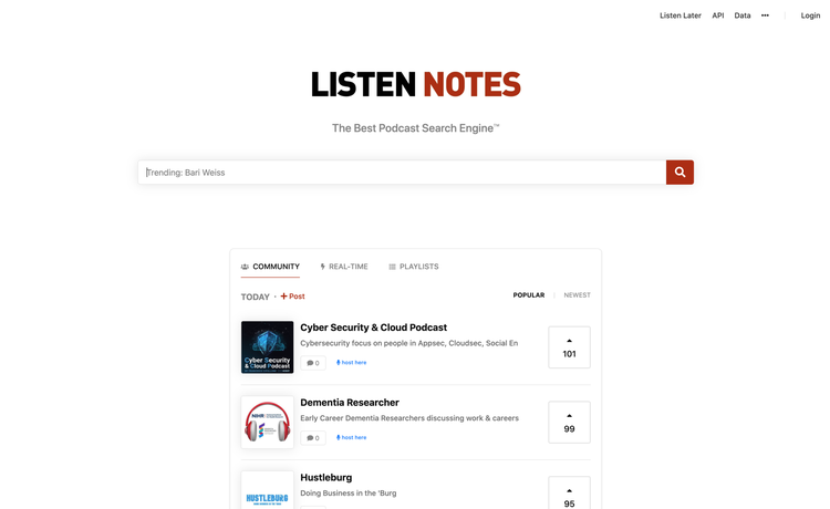 Listen Notes Podcast Search Engine Screenshot