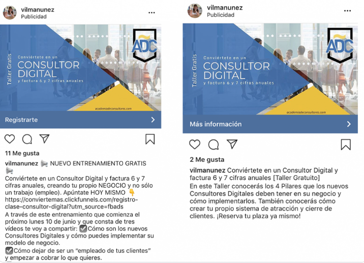 Instagram ads - Anuncios Vilma Nuñez
