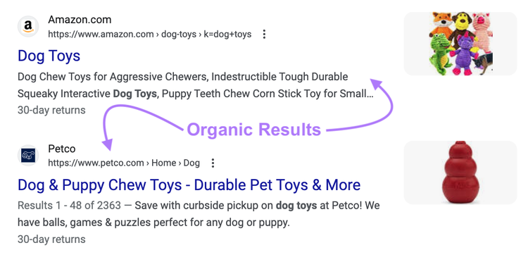 ejemplos de resultados orgánicos en la primera página de Google