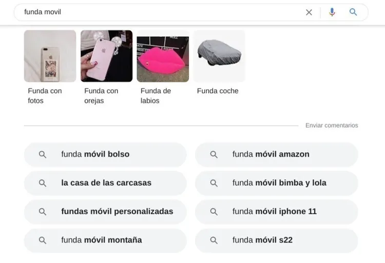 Google search results showing related searches for 'funda movil'