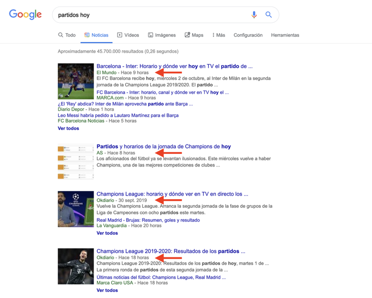 Búsqueda avanzada en Google - Sección de noticias