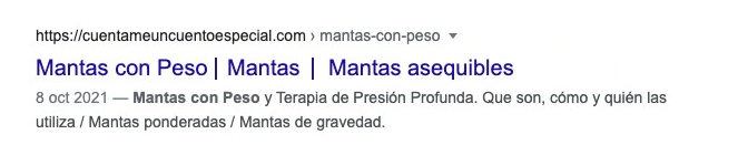 Título 'Mantas con peso | Mantas asequibles' con keywords