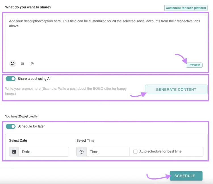 Crear una entrada desde la interfaz de RecurPost