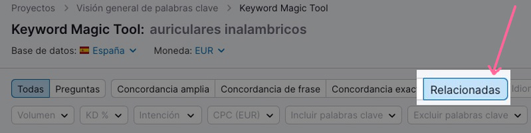 Palabras clave relacionadas en KMT
