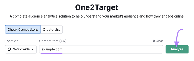 Herramienta One2Target de Semrush