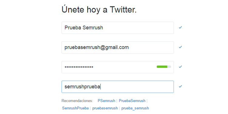 Crear cuenta twitter - Paso 2