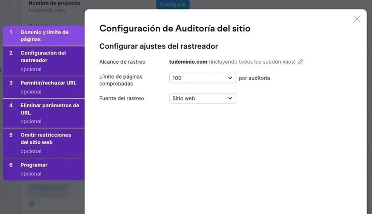 configuracion de auditoria del sitio