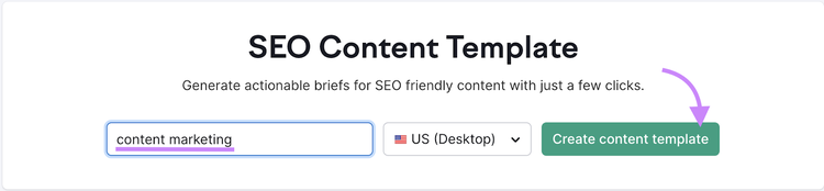 "marketing de contenidos" introducido en la barra de búsqueda de la plantilla de contenidos SEO