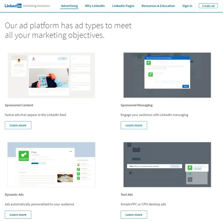 Página "Publicidad" en LinkedIn Marketing Solutions