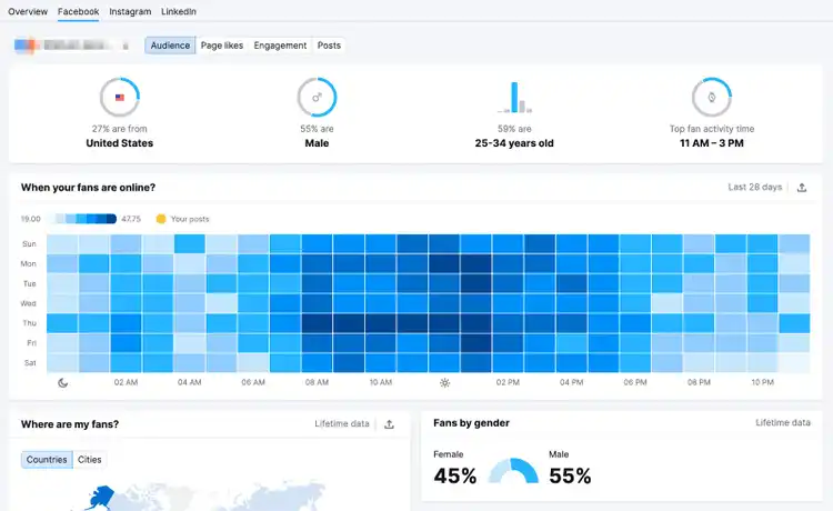 Un panel de Facebook en Social Analytics