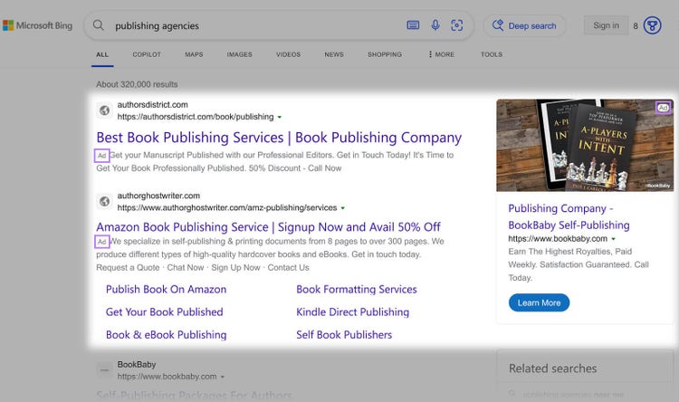 Anuncios de búsqueda en Microsoft Bing