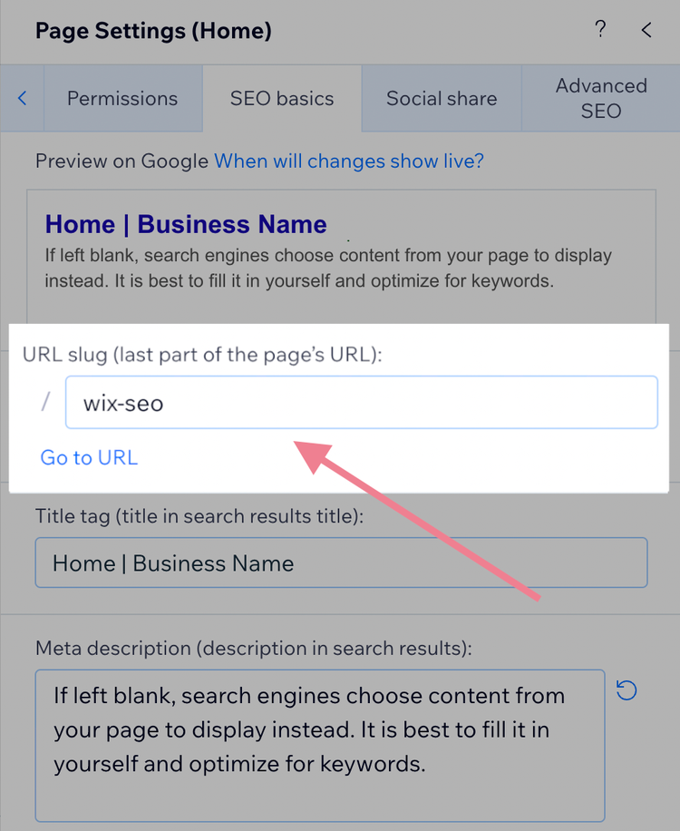 Editar el slug de la URL en los ajustes básicos de SEO