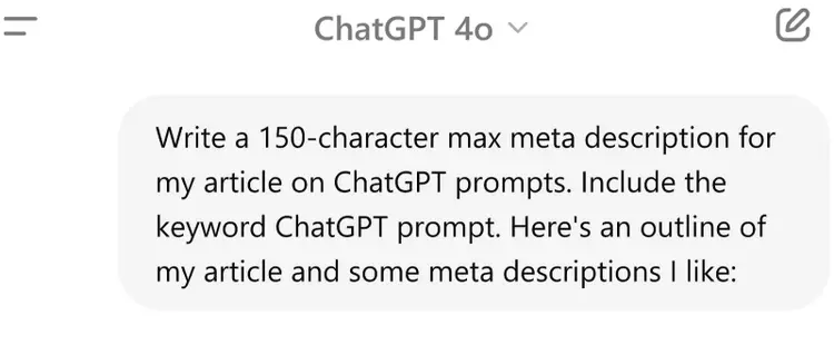 Interfaz de ChatGPT 4o mostrando una consulta detallada del usuario