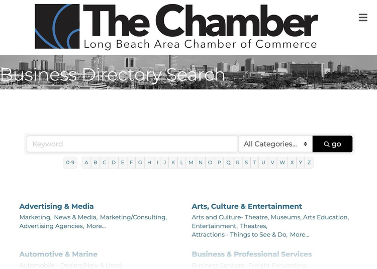 Directorio de negocios Long Beach Chamber of Commerce con búsqueda y categorías
