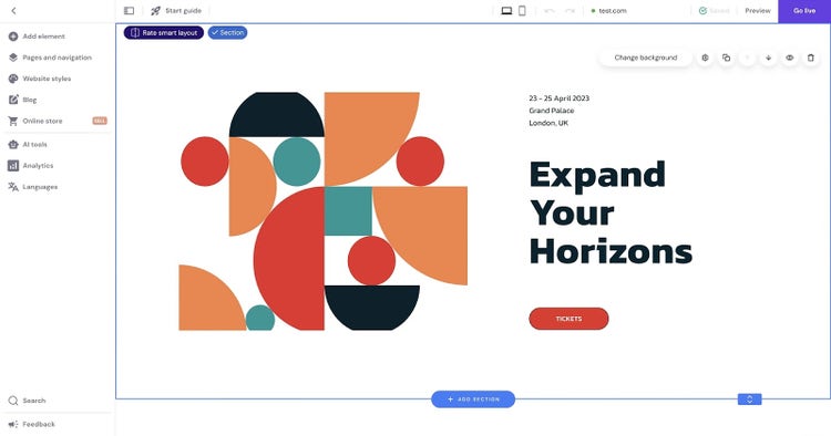 Interfaz del creador de sitios web Hostinger