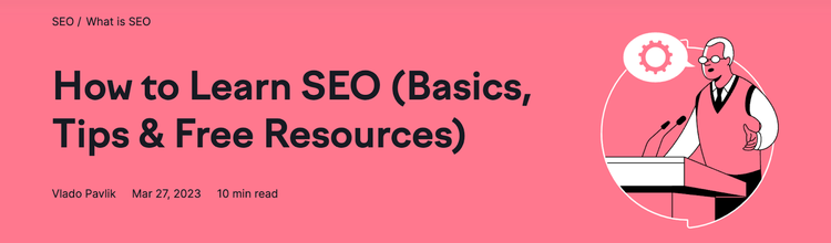 Ejemplo de título completo del blog de Semrush "Cómo aprender SEO (Conceptos básicos, consejos & Recursos gratuitos)"